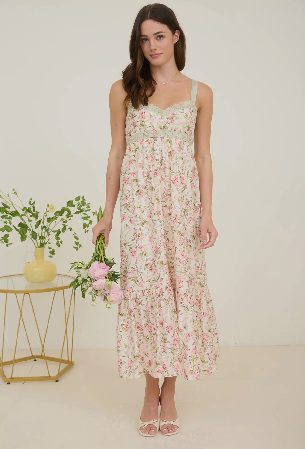 CHEY FLORAL LACE RIBBON BACK TIE MIDI DRESS