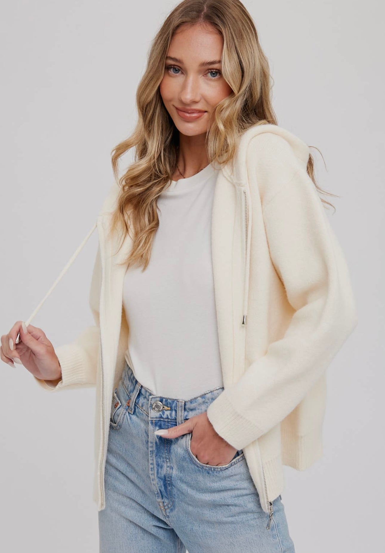SWEATER ZIP UP JACKET WITH HOOD  image 6