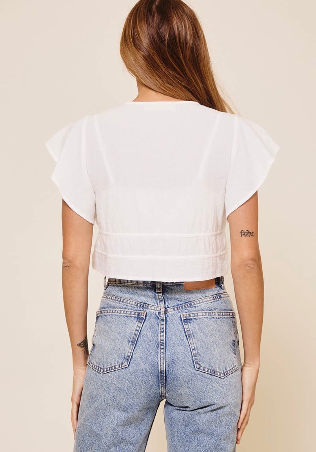 AVA FRONT TIE WHITE FLOW CROPPED SHIRT image 12