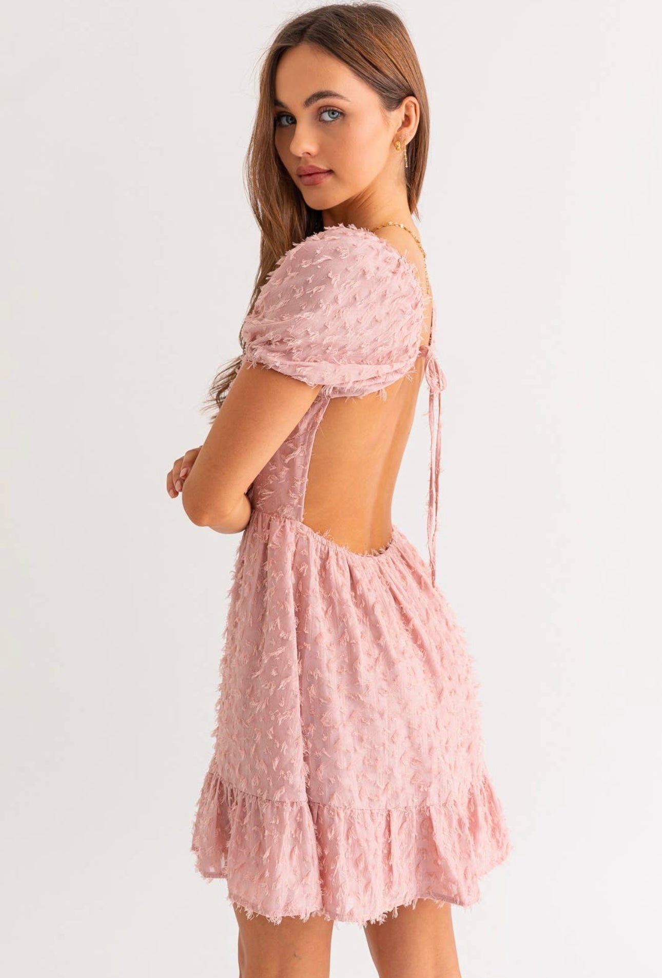OAKLY PUFF SLV OPEN BACK MINI DRESS image 2
