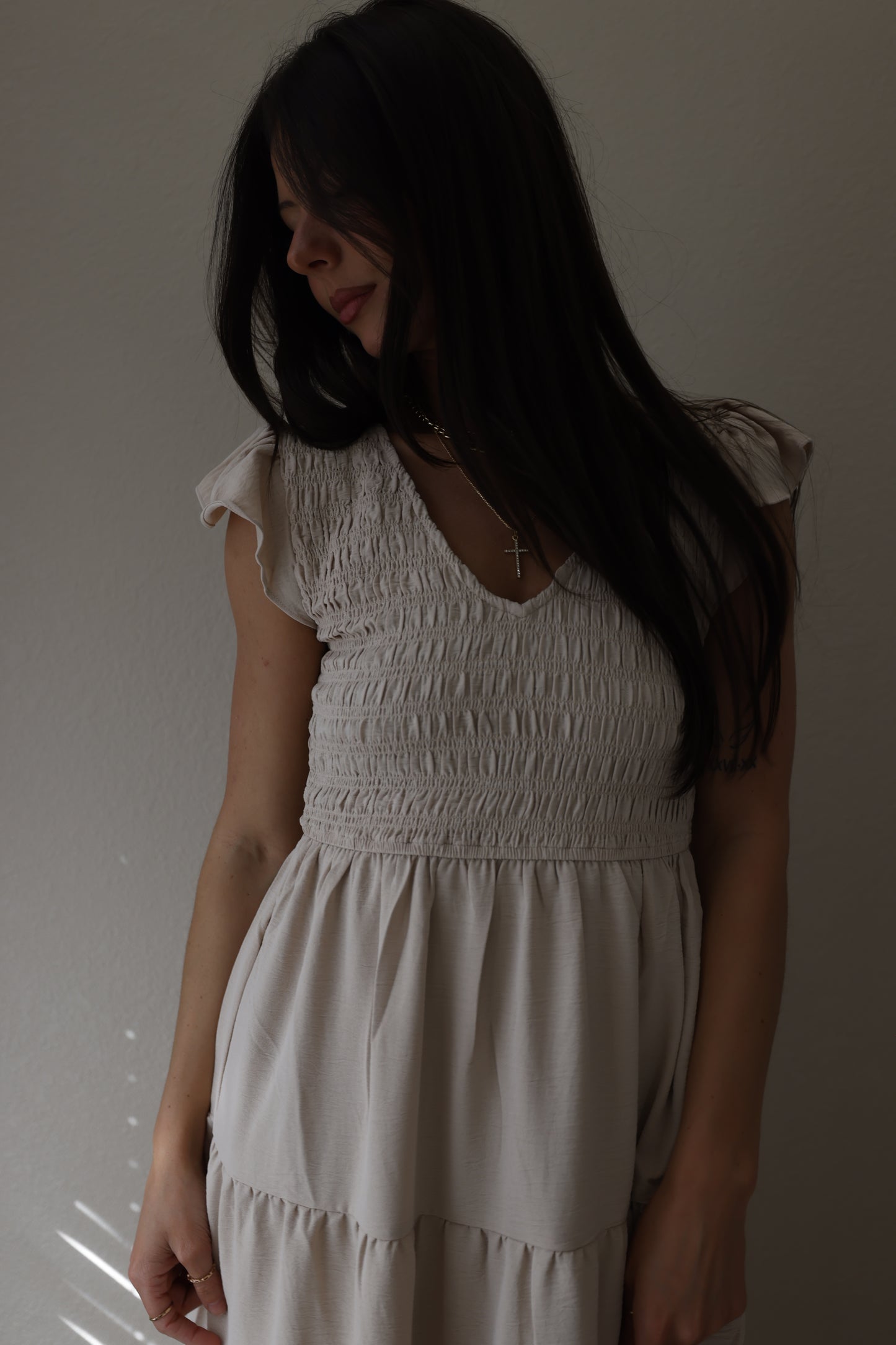 CORRINE FLUTTER SLEEVE MAXI DRESS