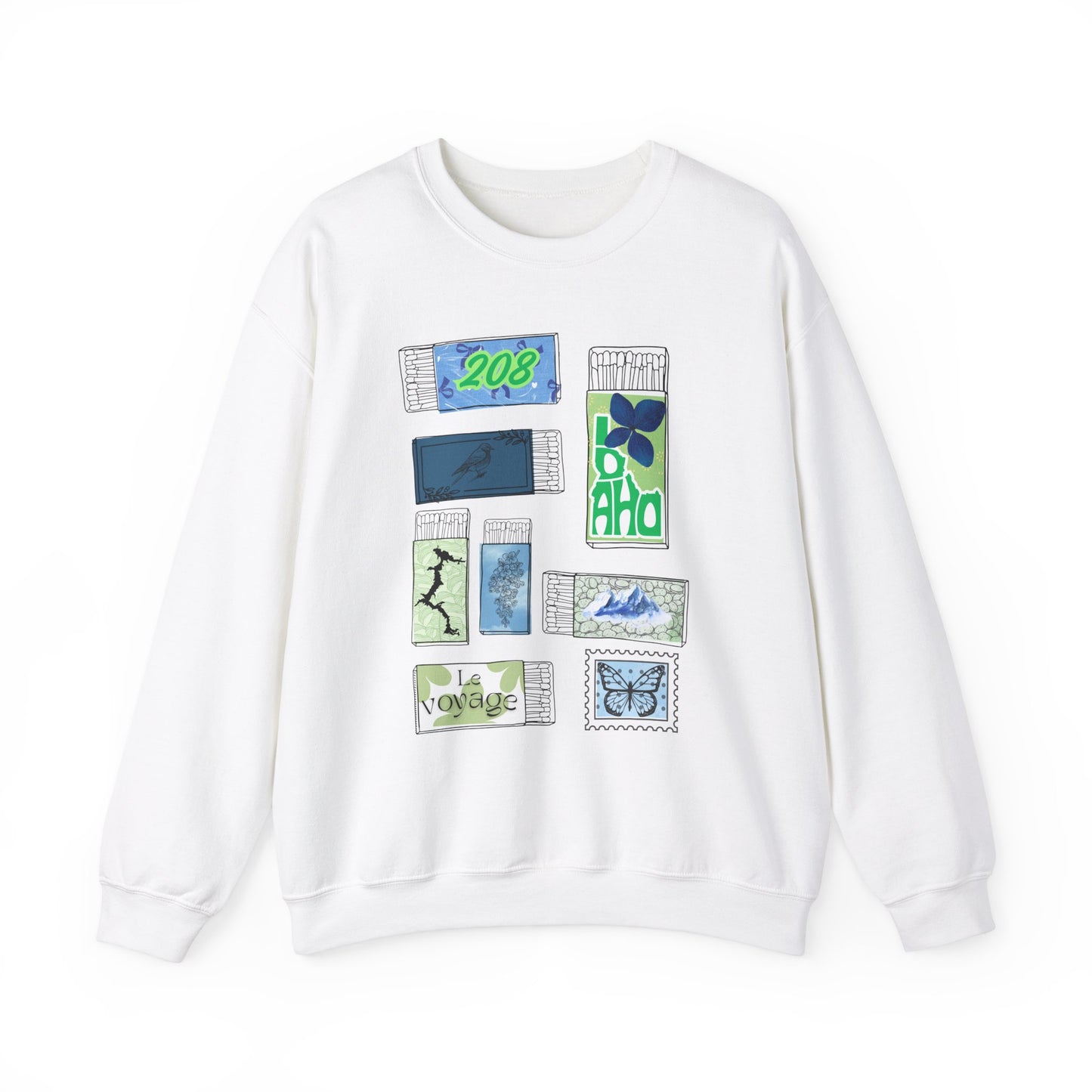 Travel-Inspired Unisex Crewneck Sweatshirt with Vintage Postage Design