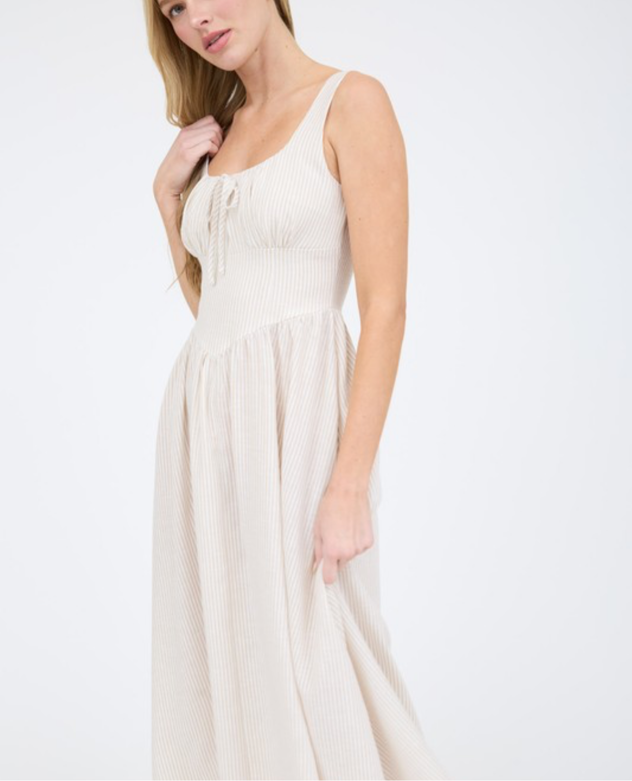 LAYLA STRIPED SLEEVELESS CORSET MIDI DRESS