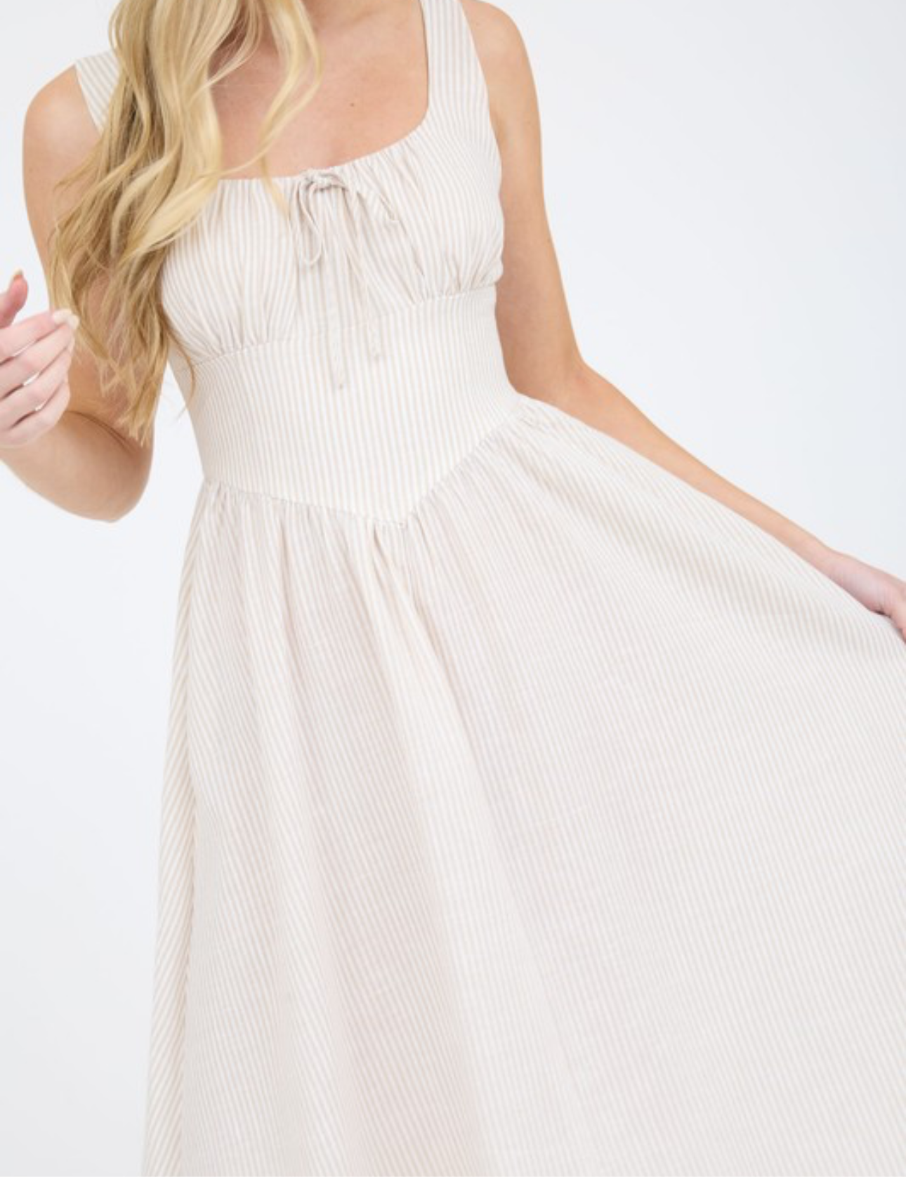 LAYLA STRIPED SLEEVELESS CORSET MIDI DRESS