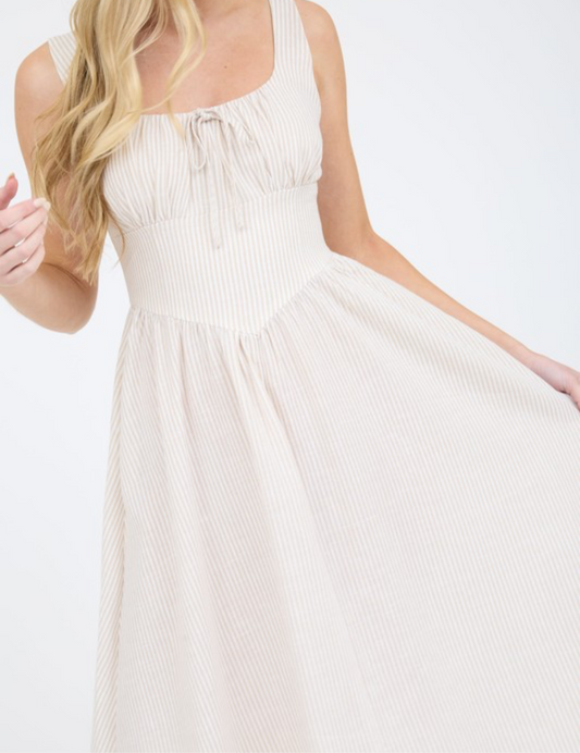 LAYLA STRIPED SLEEVELESS CORSET MIDI DRESS