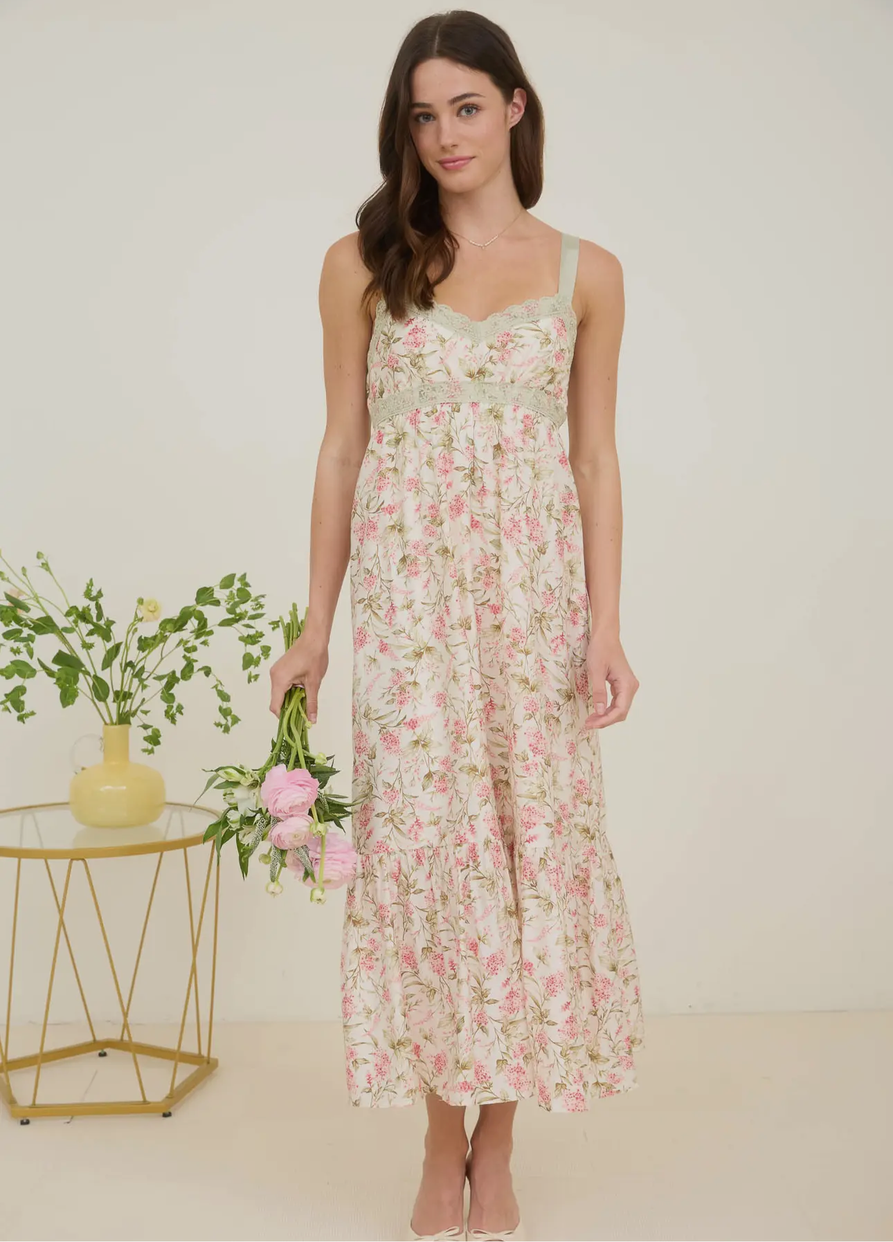 CHEY FLORAL LACE RIBBON BACK TIE MIDI DRESS