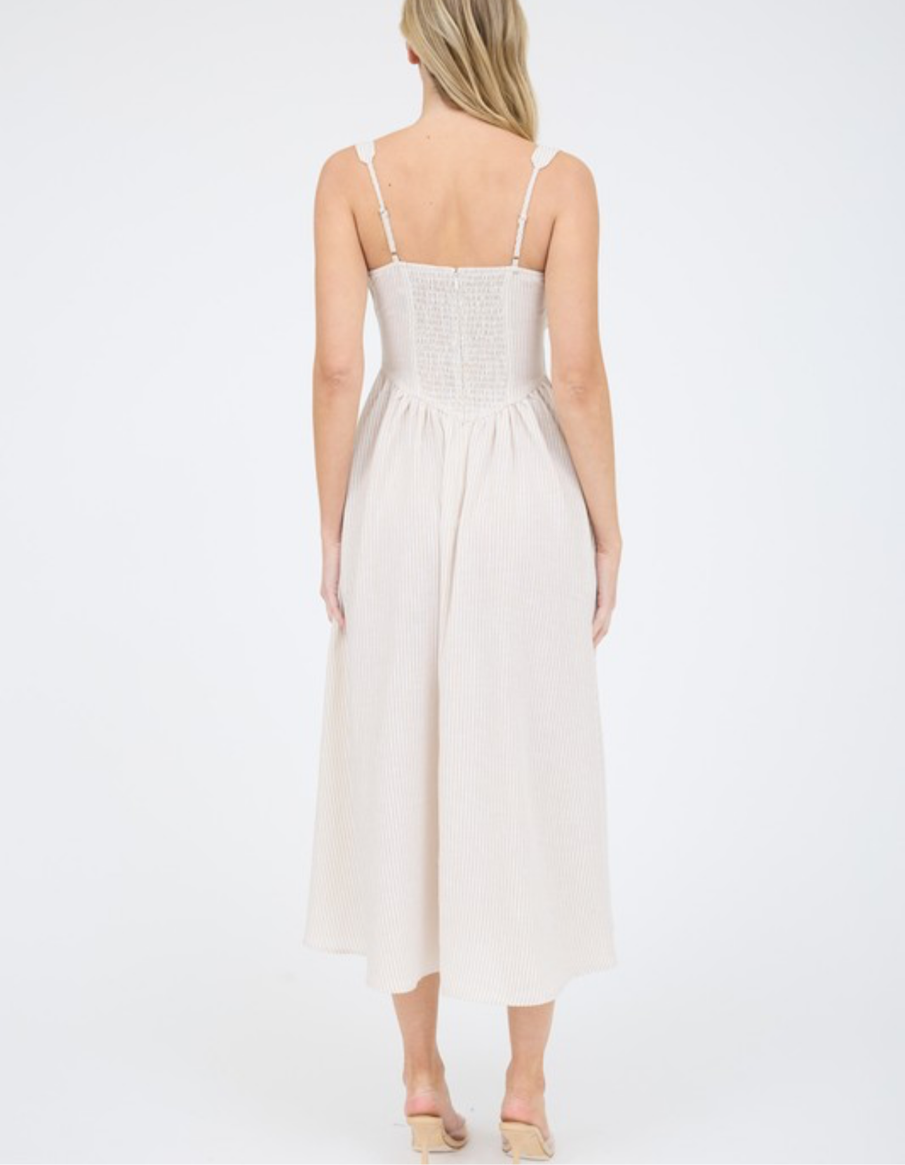 LAYLA STRIPED SLEEVELESS CORSET MIDI DRESS