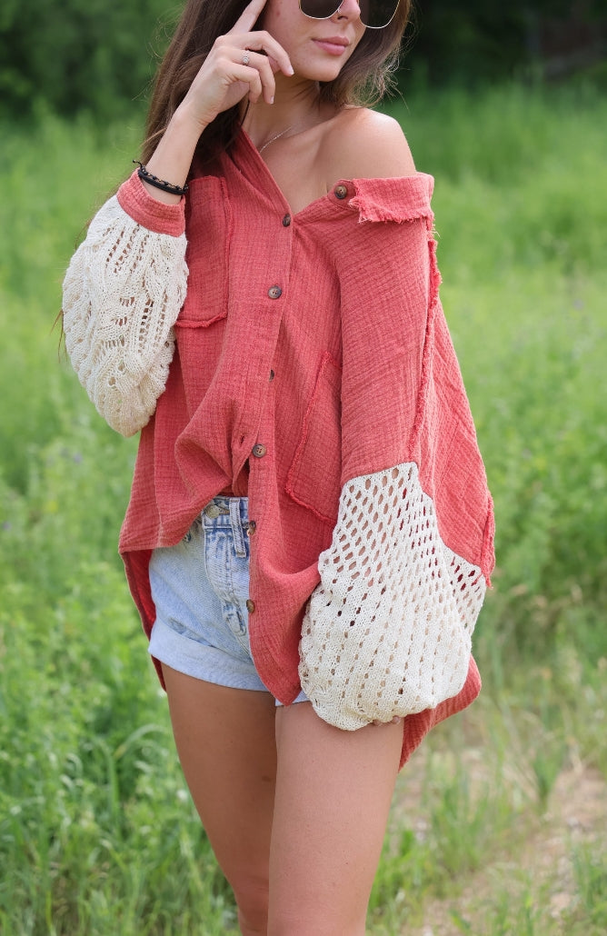 LINA OVERSIZED BUTTON DOWN SWEATER SLEEVE TOP