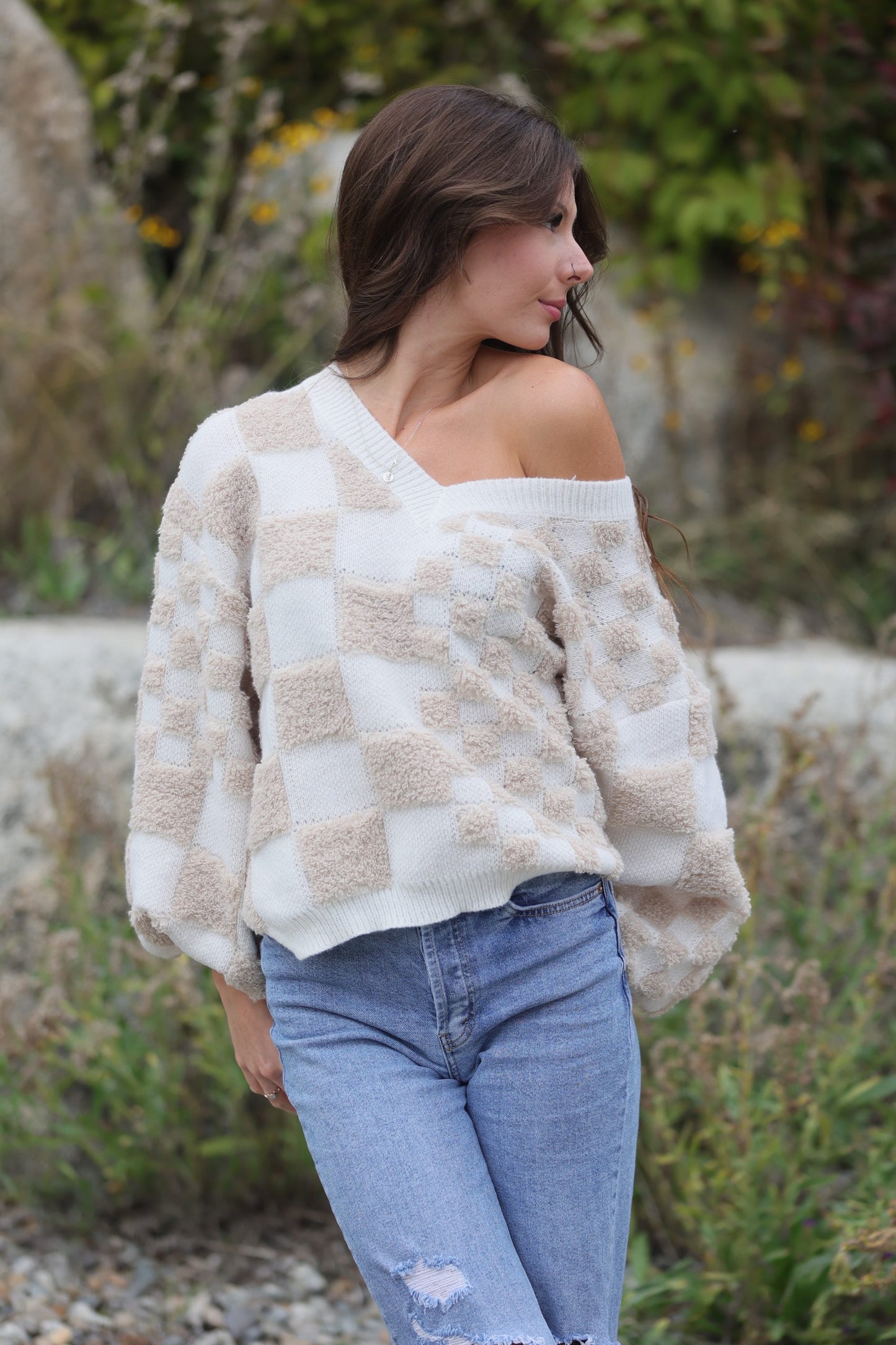 KNIT CHECKERED SWEATER  image 0