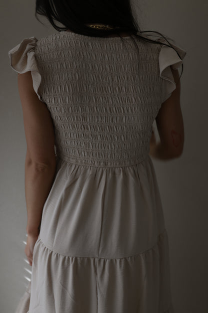 CORRINE FLUTTER SLEEVE MAXI DRESS