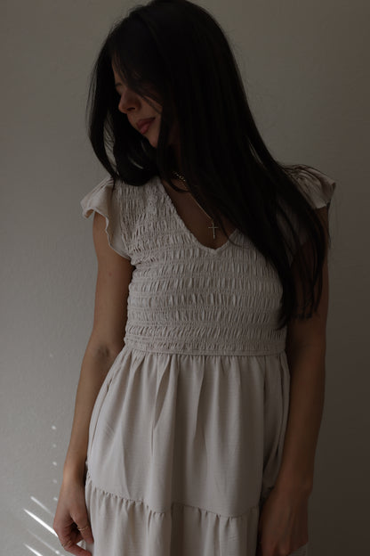 CORRINE FLUTTER SLEEVE MAXI DRESS