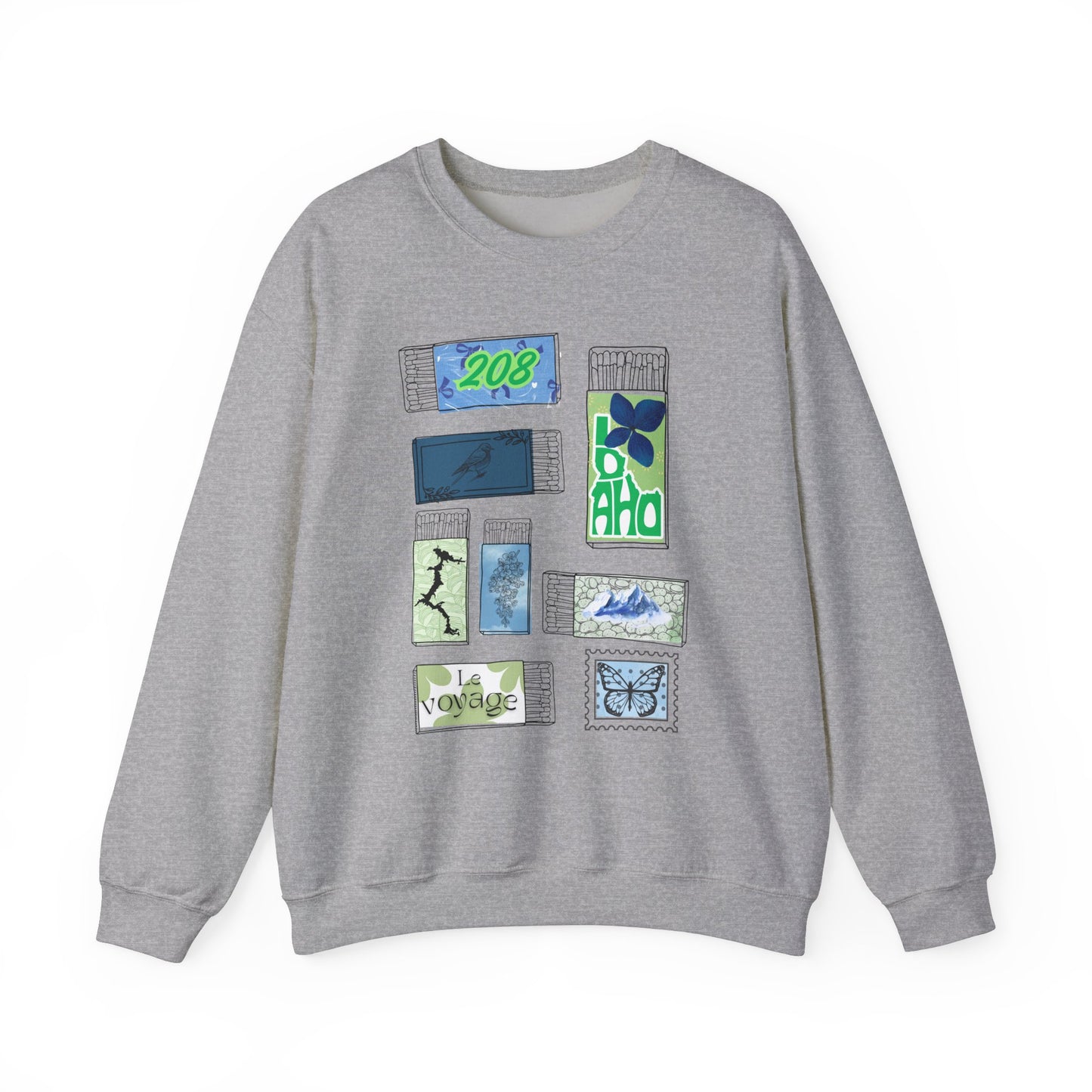 Travel-Inspired Unisex Crewneck Sweatshirt with Vintage Postage Design