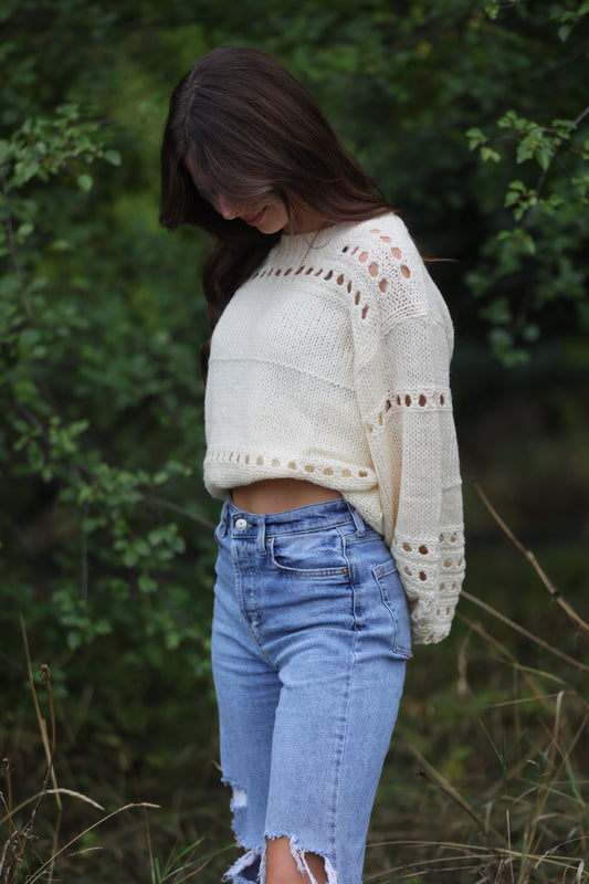 BALLON SLEEVE OPEN KNIT SWEATER