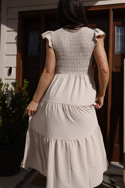 CORRINE FLUTTER SLEEVE MAXI DRESS