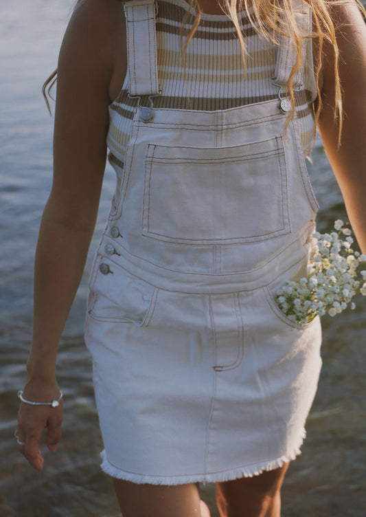 HAYLEY DENIM POCKET DISTRESSED HEM OVERALL MINI DRESS image 2