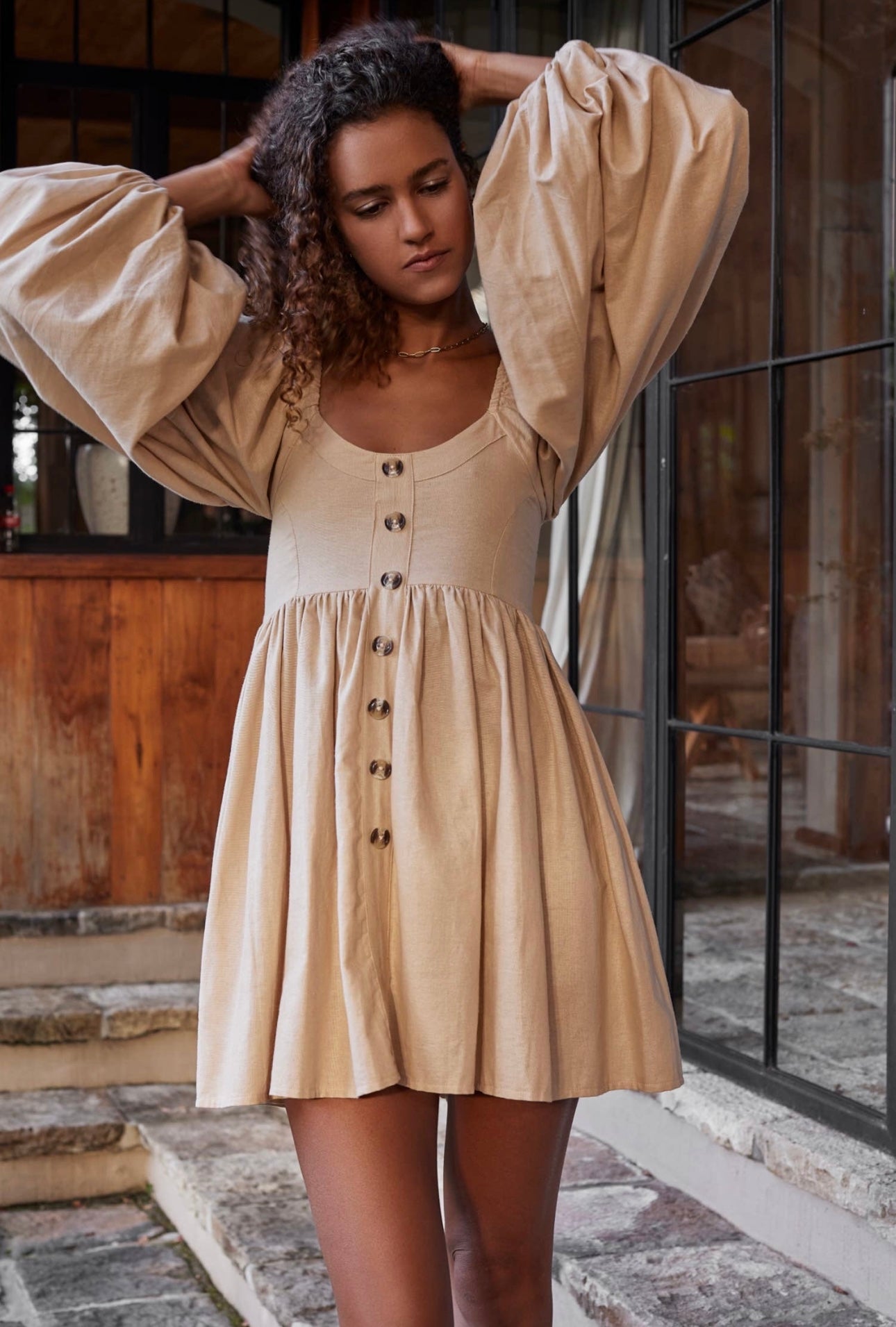 CHLOIE WAIST LINEN MINI WEEKEND GETAWAY DRESS  image 3